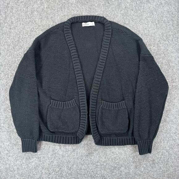 Hollister Sweaters - Hollister Open Front Cardigan Sweater Black Cotton Knit Pockets Women’s Small